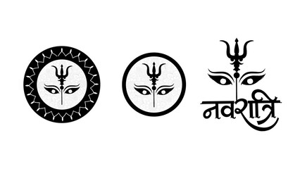 Happy Navratri Logo, MAA AMBAA DURGA  Eye Logo, Trisul Logo, with Navratri text hindi, floral...