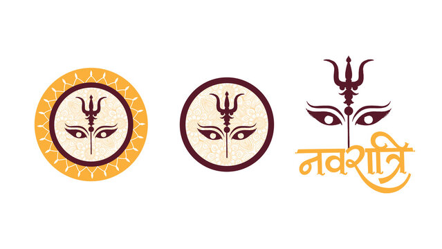 Happy Navratri Logo, MAA AMBAA DURGA  Eye Logo, Trisul Logo, with Navratri text hindi, floral Navratri Guajarati design. Navratri Logo.
