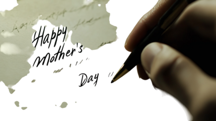 • A handwritten "Happy Mother's Day" message on a card, isolated on white background in HD 