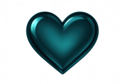 Glossy teal heart representing romantic emotions, symbolizing deep affection against transparent backdrop, ideal for love-themed designs - Powered by Adobe