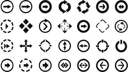 Circle Arrow Icons Set | Navigation, Refresh, Direction, Move, Rotate, Power, UI, Control and Vector Symbols for Interface and Design