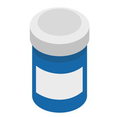 A blue cylindrical container with a white lid and a blank label, suggesting a product or medication.