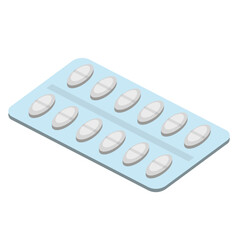 A blister pack containing ten oval white pills, presented in a clean, isometric, medical illustration.