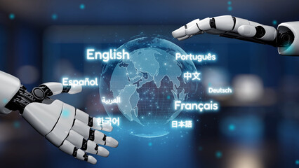 AI artificial intelligence bridges global language communication with multilingual virtual assistants, real-time languages translation, and digital tools for cultural connectivity. Epoch © InfiniteFlow