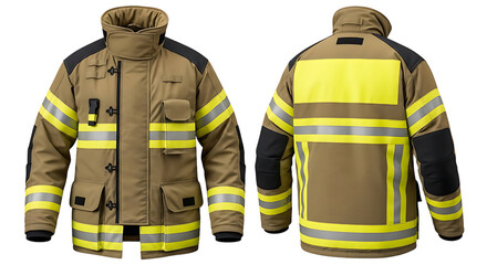 Firefighter protective gear front and back view isolated
