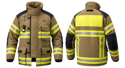Firefighter protective gear front and back view isolated