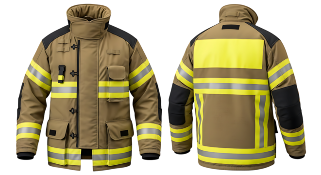 Firefighter protective gear front and back view isolated - Powered by Adobe