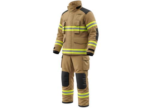 Firefighter protective uniform isolated on a clean transparent background