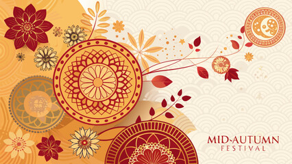 Abstract background in warm tones with circular motifs, inspired by Zhongqiu celebration shapes with copy space