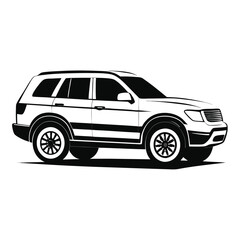 Fototapeta premium Vector art of detailed black and white vector illustration of a modern suv from a side profile, isolated on a
