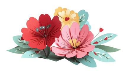 • A Mother’s Day greeting card with a 3D pop-up design, isolated on white background in HD 