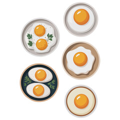 Various egg preparation methods cooking illustrations isolated vector illustration on white background