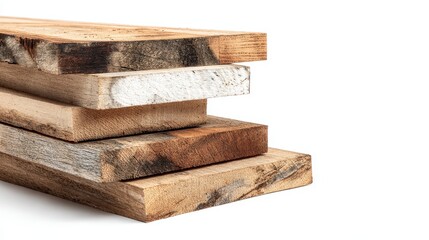 Ultra quality image of stack of wood planks with a white background.