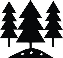 Simple stylized evergreen trees standing tall on a gentle hillside silhouette graphic for nature and outdoor themes
