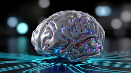 Futuristic Artificial Intelligence Concept with Metallic Brain