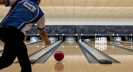 Bowling Player Throwing Ball Down Lane | Action Shot of Sports Activity for Advertising Recreation and Leisure
