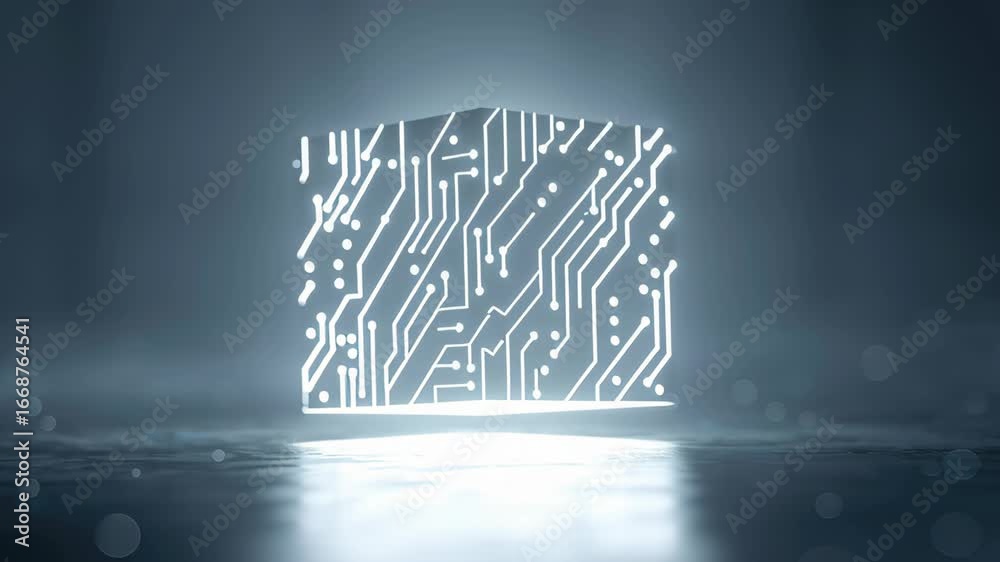 Wall mural glowing ai cube with circuit pattern symbolizes value and futuristic digital technology innovation o