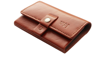 • A personalized leather wallet for Mother’s Day with initials, isolated on white background in HD 
