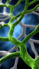 Abstract Green and White Woven Structure with Blue Background