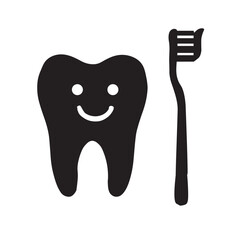 tooth and tooth brush silhouette vector