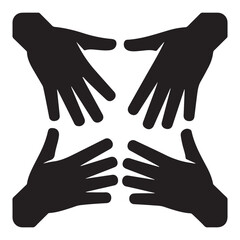 Fototapeta premium Four black hands reaching towards each other in a circle together unity