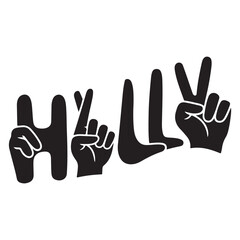 Fototapeta premium Black Holly text with hands forming letters and peace signs vector