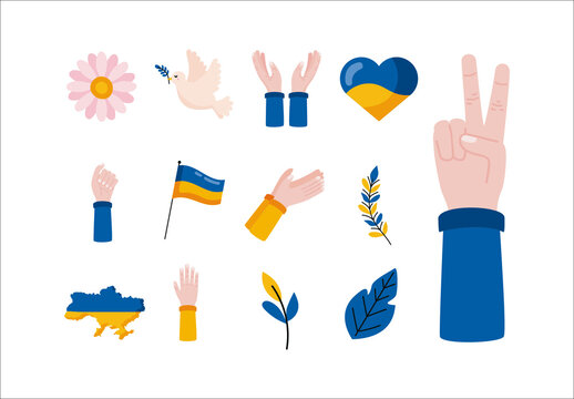 Yellow And Blue Ukraine Unity Support Freedom Illustrations Set
