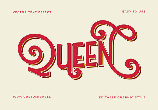 Red And Gold Flat Victorian Font Swirl Decorative Curly Retro Text Effect