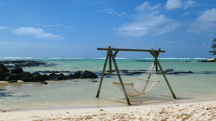 Tropical Beach and Turquoise Lagoon, Mauritius Island Landscape in August 2025