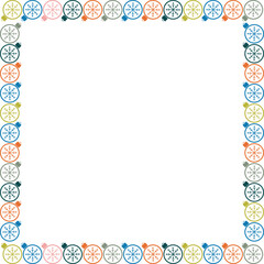 Golden christmas decoration frame. Festive greeting template with Christmas toys. Baby shower design