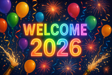 3D animation of Welcome 2026, Happy New year's eye for 2026