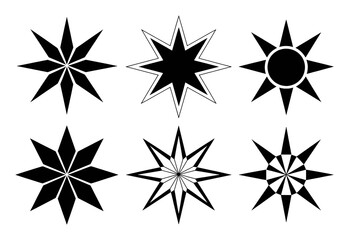Collection of Six Geometric Star and Sunburst Designs