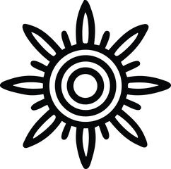Abstract sun symbol graphic design element with concentric circles and petal-like rays unique celestial icon