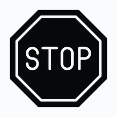 Stop Sign Is Prohibited, Stop Traffic Sign Vector Icon, Isolated Vector Silhouette Style Icon,