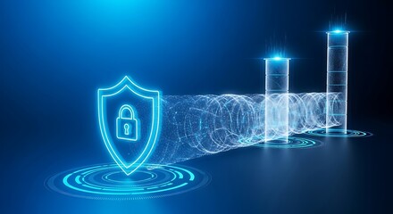 Fototapeta premium Cybersecurity Shield: Protecting Digital Assets, Data Security, Futuristic Concept.