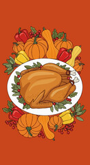 Roasted Turkey Platter Vector
