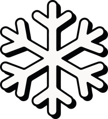 Simple cartoon white snowflake icon for winter, Christmas, and seasonal decorations on transparent background