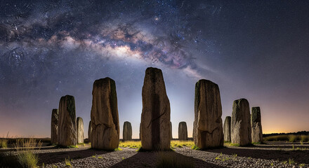 Celestial ancient monoliths fantasy landscape digital art