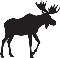 Obraz premium A strong silhouette of a walking moose, ideal for representing North American wildlife, majestic nature, and outdoor-themed designs