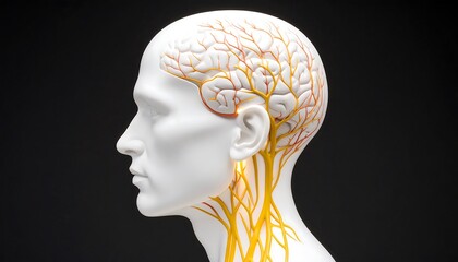 Obraz premium Human Head Anatomy Model Showing Brain and Vessels on Black Background