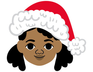 cute little girl with pigtails wearing a santa hat in flat color style