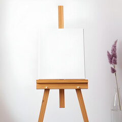 wooden easel with blank canvas
