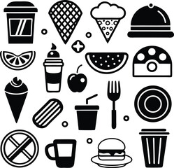 Collection of delicious food and drink icons for graphic design projects