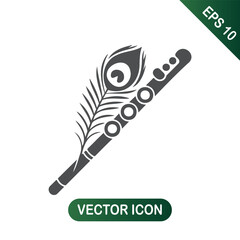 Flute with Peacock Feather Musical Instrument Icon