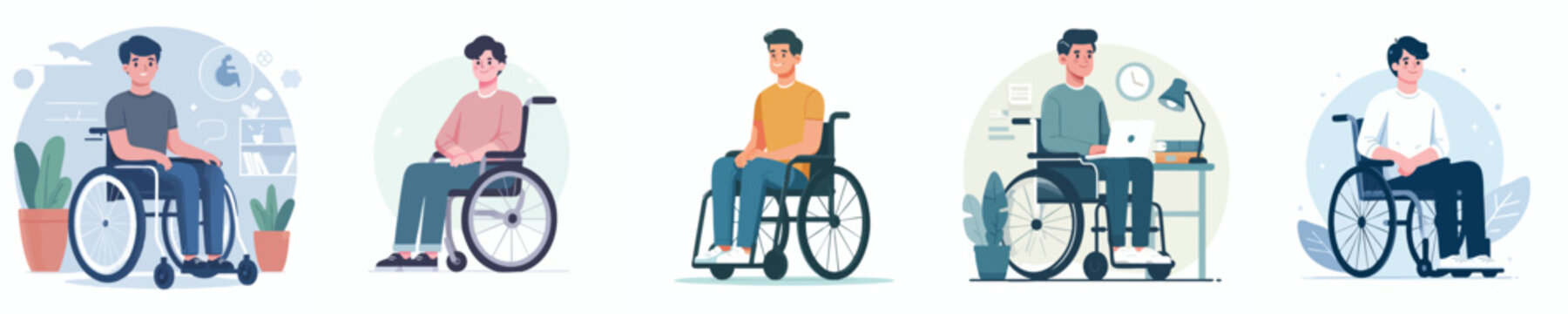 Wheelchair Character Illustration Pack &ndash; Smiling Male