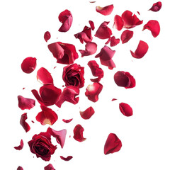Rose Petals Falling in Slow Motion isolated on a white transparent background