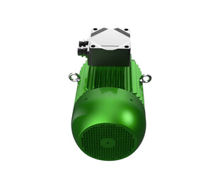 Green Industrial Electric Motor 3D Render Isolated. A high-definition AC Induction Engine, essential for modern engineering and manufacturing projects, isolated on transparent PNG background for