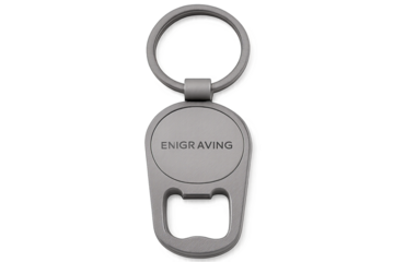 Steel round bottle opener keychain with engraving on transparent background