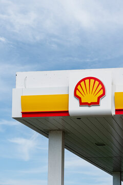 shell gas station logo on canopy - Amsterdam, Netherlands - August 15 2025