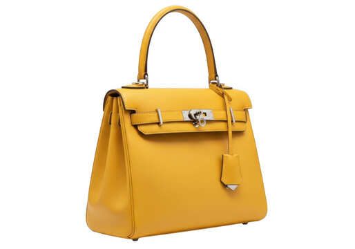 Stylish yellow handbag isolated on transparent background